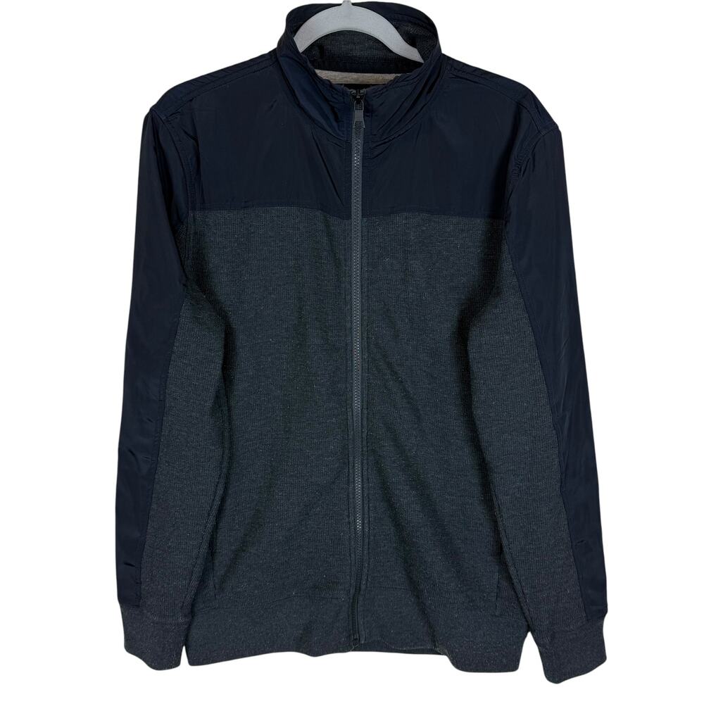 Banana Republic Track Jacket Mens Medium‎ Gray Navy Full Zip Knitted Mock Neck